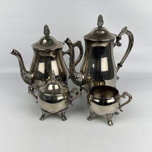 Elegance Vintage Silver Plated EP Brass Tea Coffee Service 4 Pc Footed Ornate